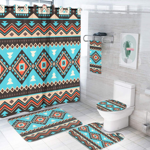 GB-NAT00319 Line Shapes Ethnic Pattern Bathroom Set