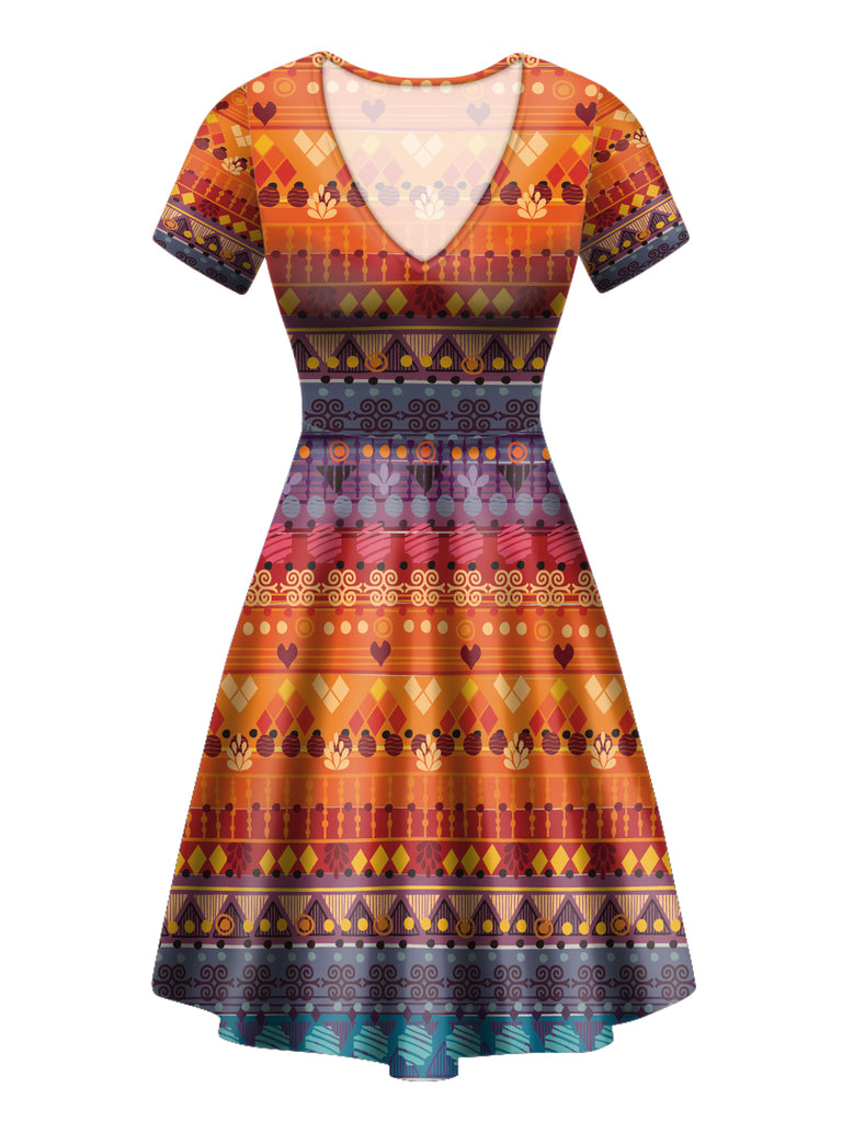 GB-NAT00592 Tribal Seamless Pattern Round Neck Dress
