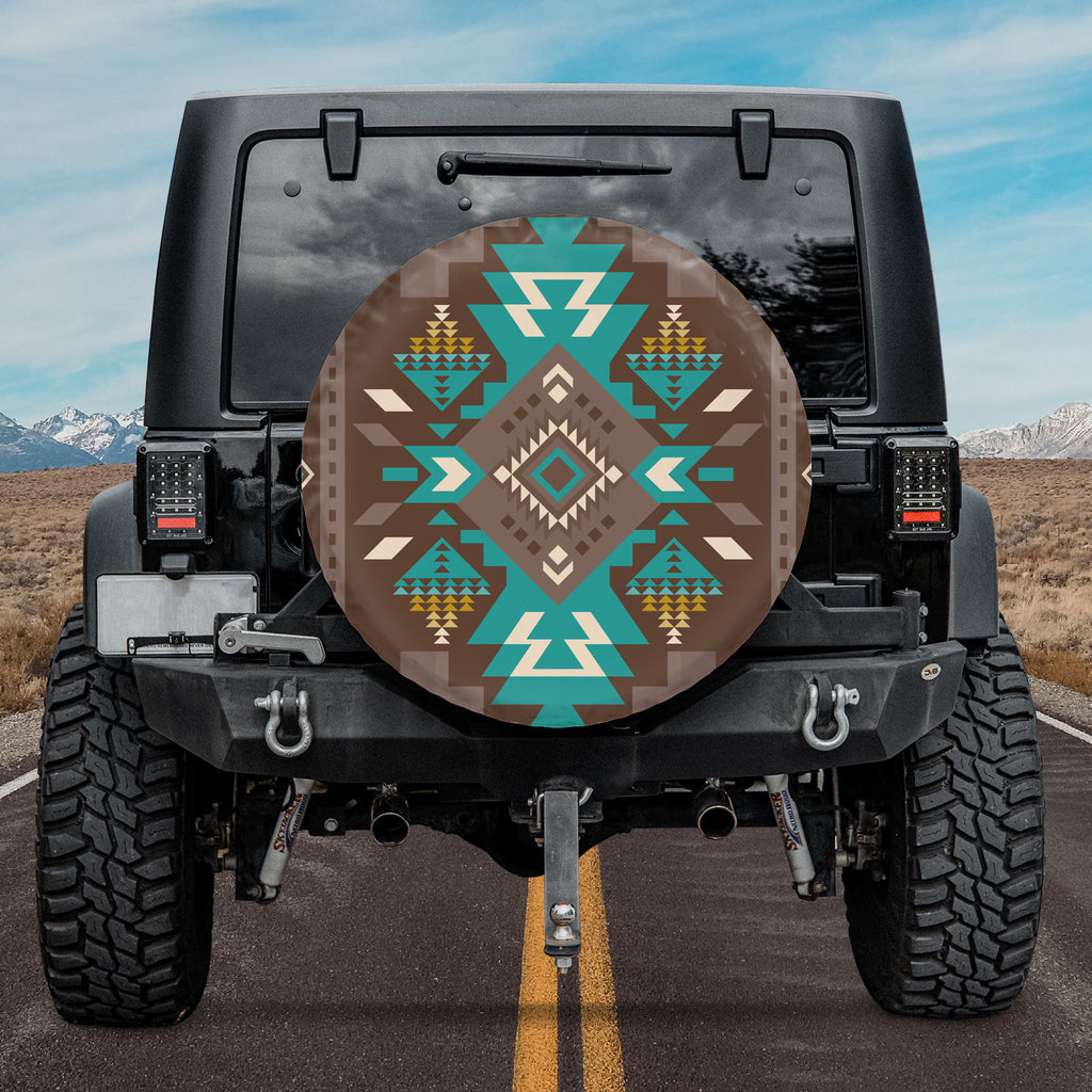 Powwow Store gb nat00538 blue pattern brown native spare tire cover