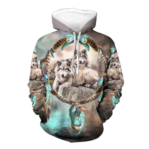 Powwow Store gb nat00337 feathers dream catcher wolves together 3d hoodie