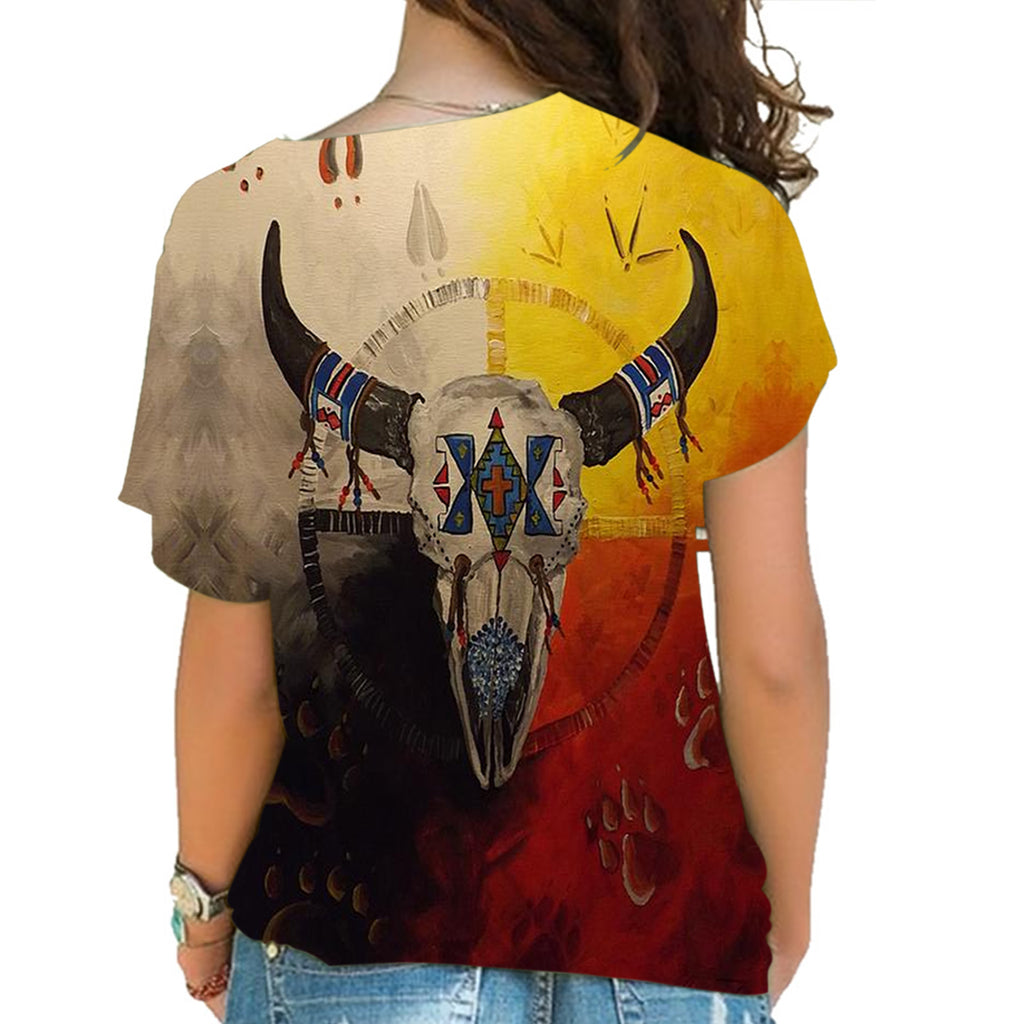 GB-NAT00025 Bison Medicine Wheels Native American  Cross Shoulder Shirt