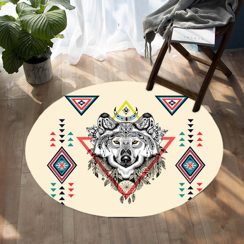 GB-NAT00144 Wolf & Pattern Native American Round Carpet
