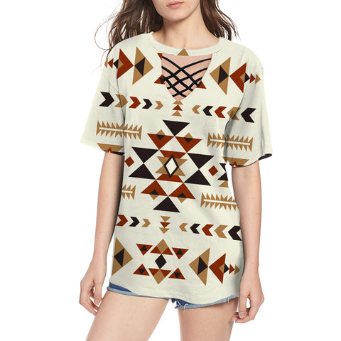 Powwow Store gb nat00514 ethnic pattern design round neck hollow out tshirt