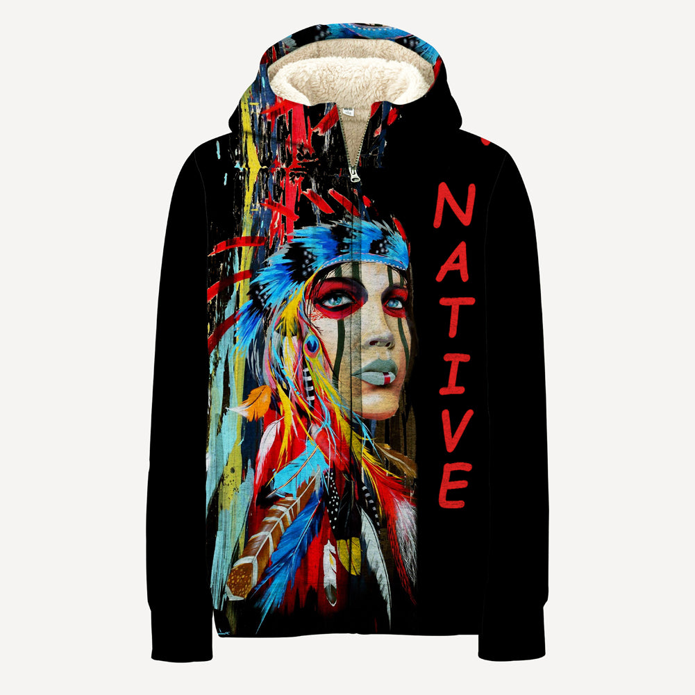 Powwow Store gb nat00036 native girl native american 3d fleece hoodie