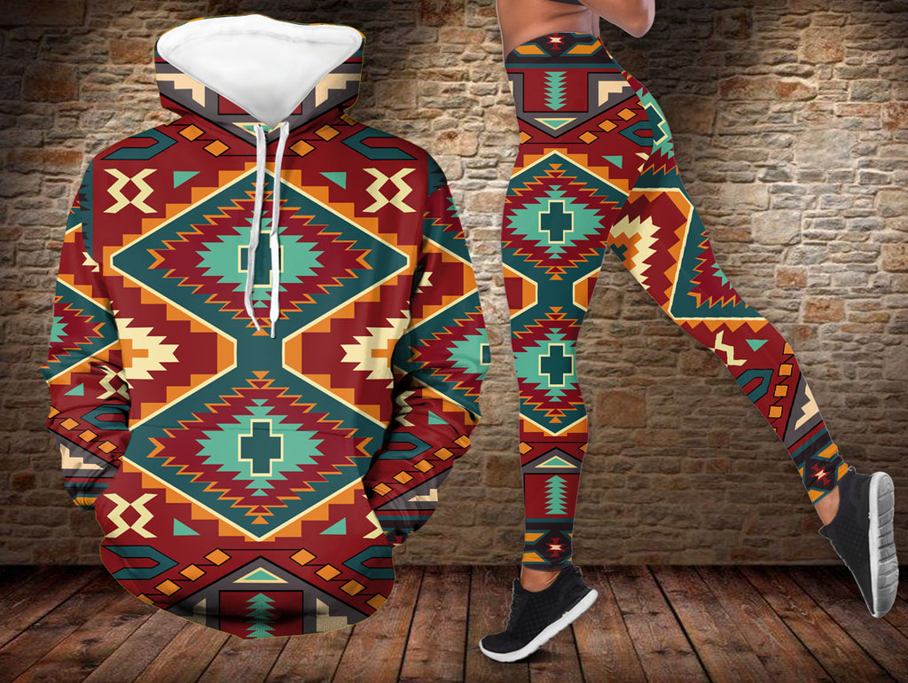 Powwow StoreGBNAT00061 Native Pattern Hoodie Legging Set