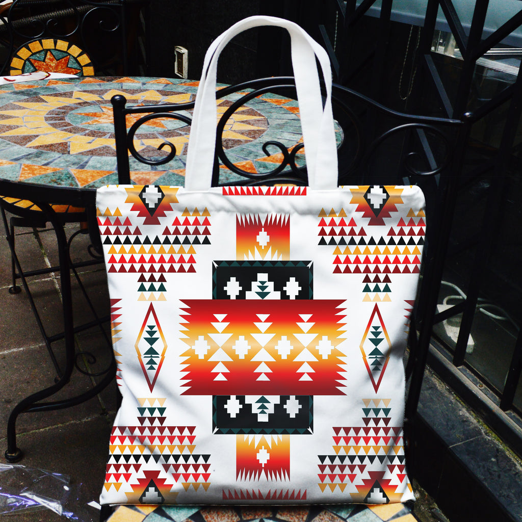 GB-NAT00075 White Tribes Pattern Native American Pocket Canvas Bag