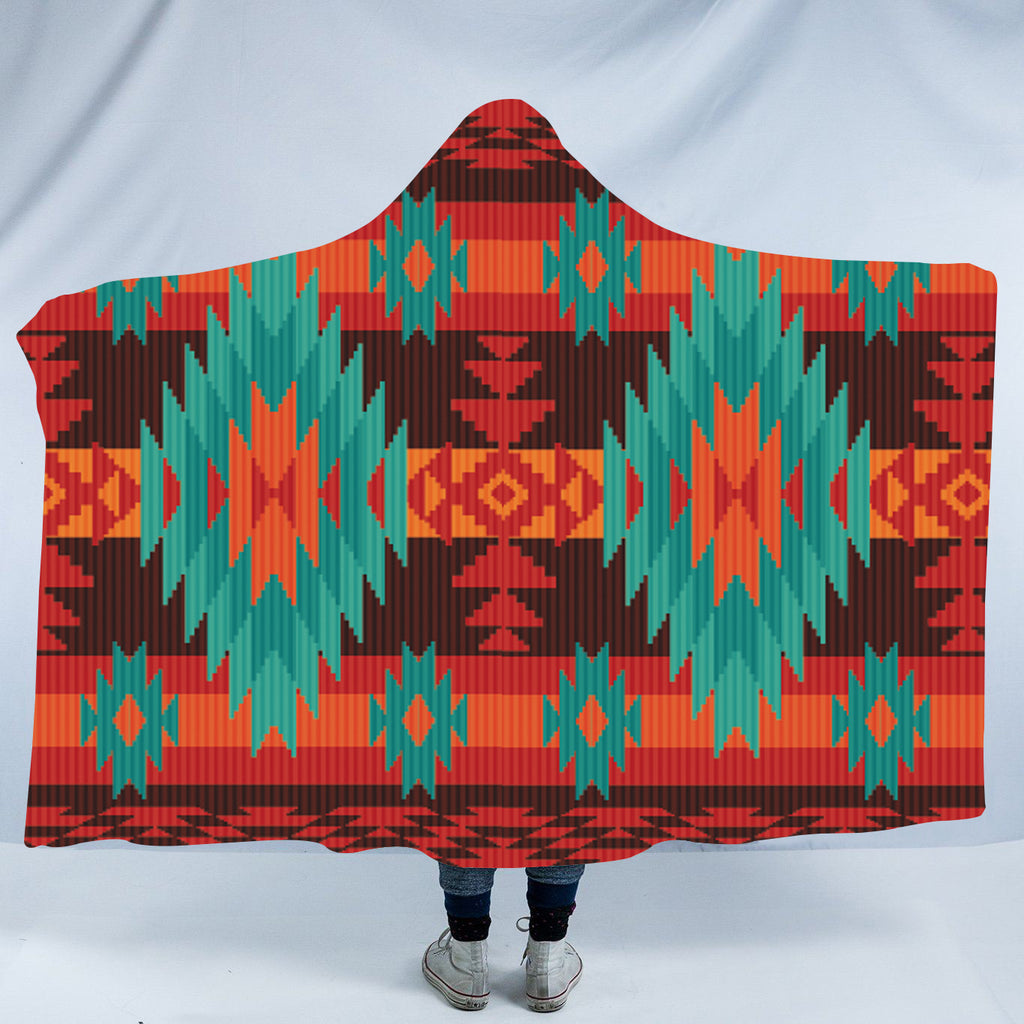 Powwow Store gb nat00611 red geometric pattern hooded blanket