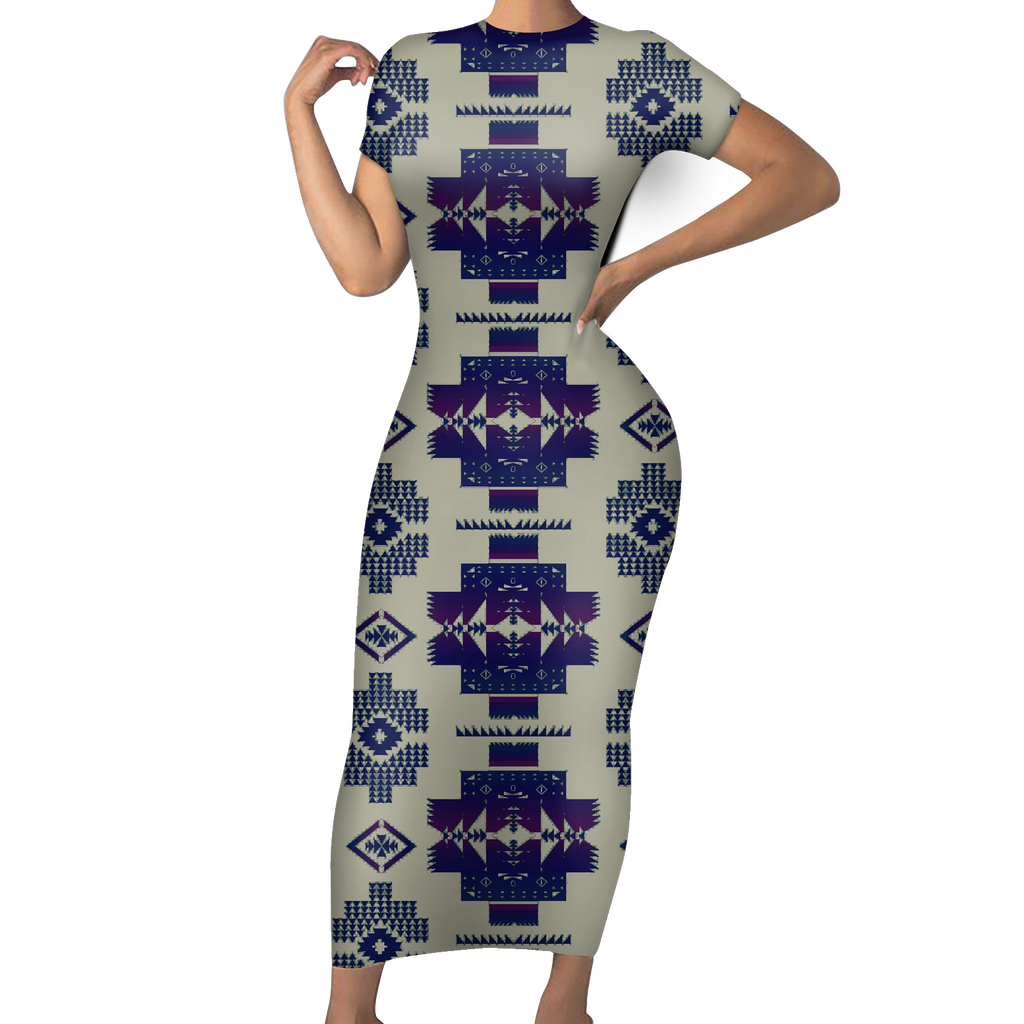 GB-NAT00720-17 Pattern Native Short-Sleeved Body Dress