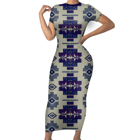 GB-NAT00720-17 Pattern Native Short-Sleeved Body Dress