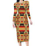 GB-NAT00046-15 Light Brown Tribe Pattern Native American Body Dress