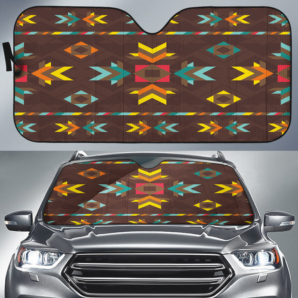 GB-NAT00538 Blue Pattern Brown Native  Auto Sun Shades