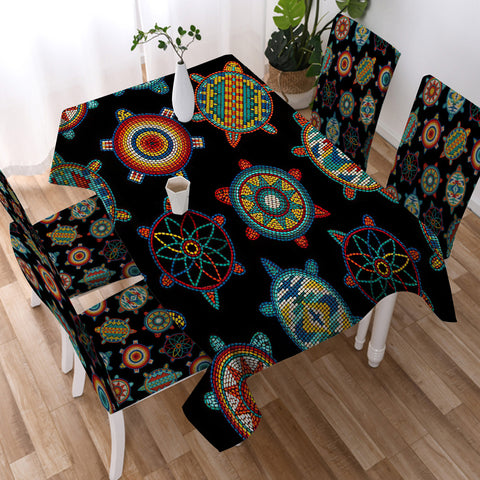 GB-NAT00042-01 Mini Turtle Black Native American Tablecloth