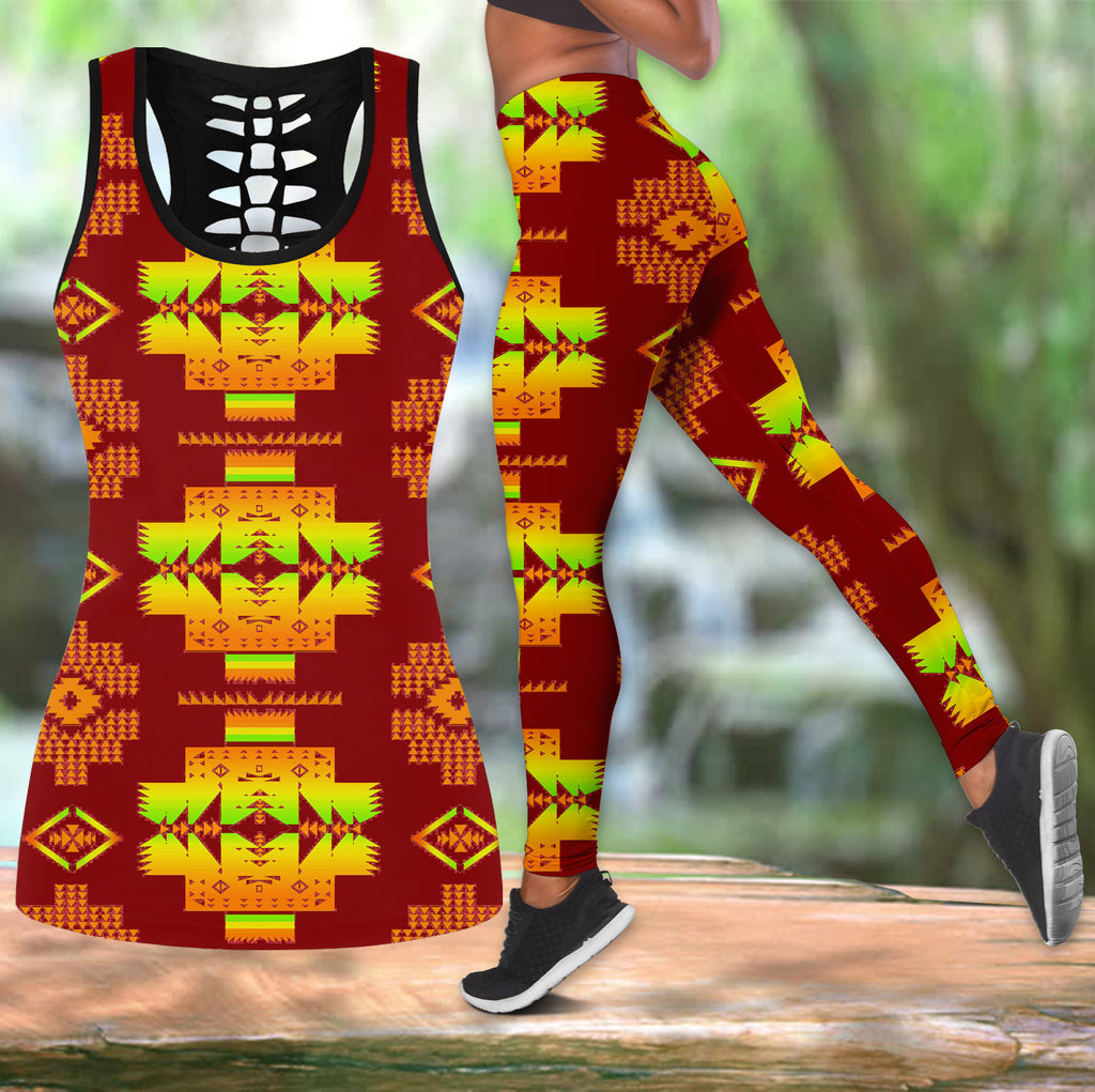 Powwow StoreGBNAT0072016 Pattern  Native Hollow Tank Top And Legging Sets