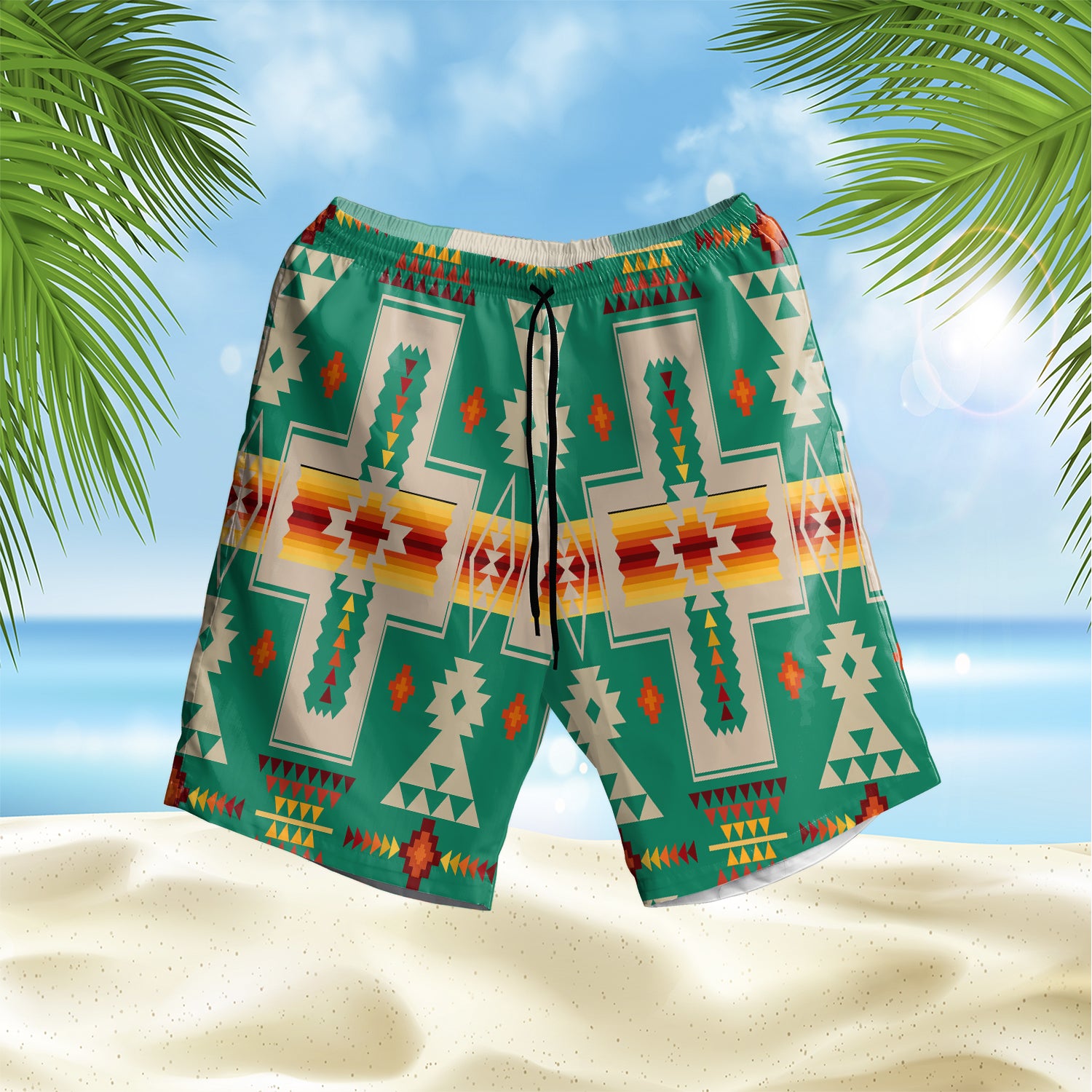 Powwow Store gb nat00062 08 green design hawaiian shorts