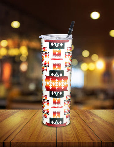 Powwow Store gb nat00075 white tribes pattern native american skinny tumbler