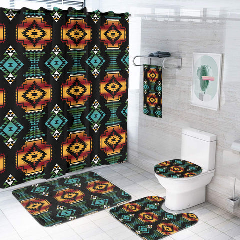 GB-NAT00321 Native American Patterns Black Red  Bathroom Set
