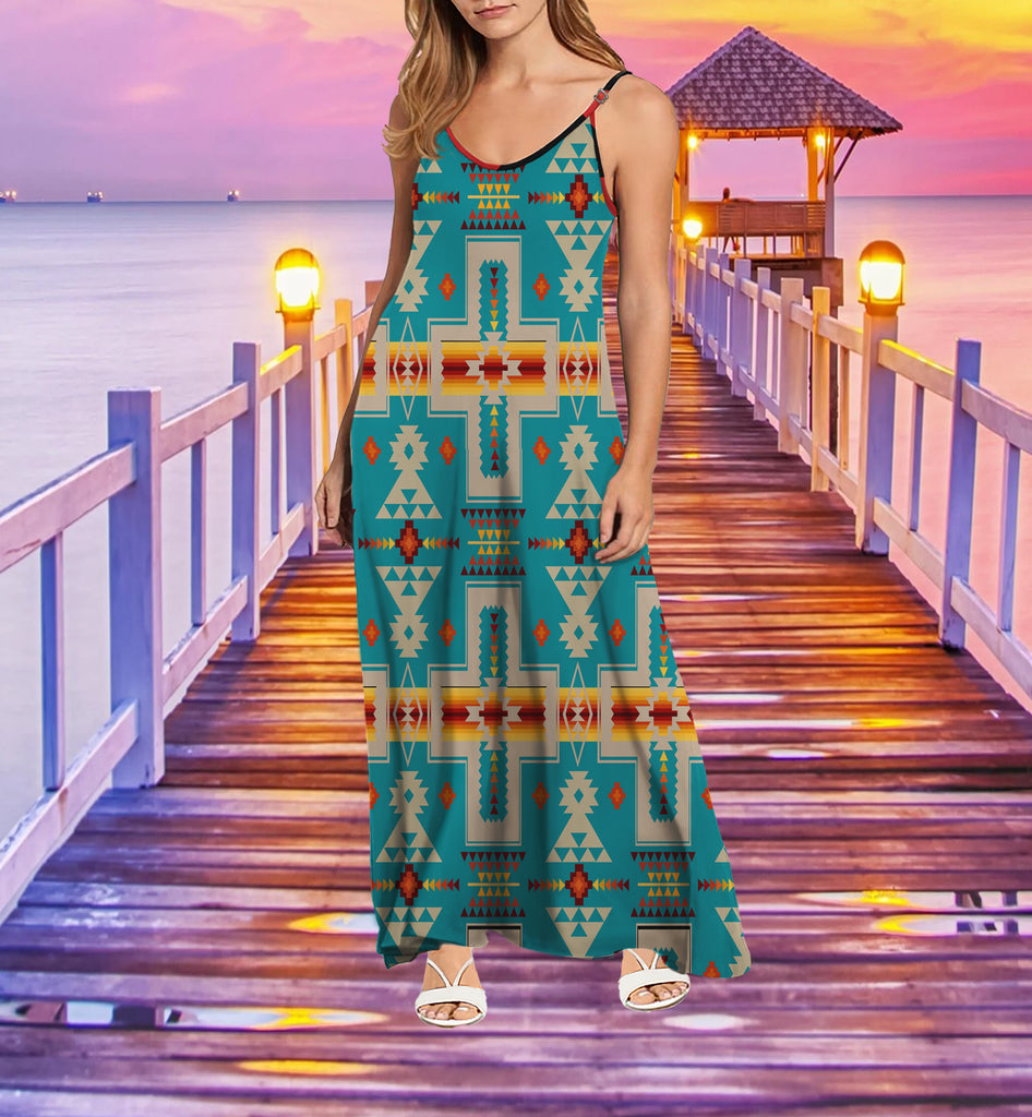 Powwow StoreGBNAT0006205 Tribe Design Native American Maxi Dress