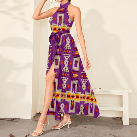 GB-NAT00062-07 Light Purple Tribe Design Dress Maxi Ligation