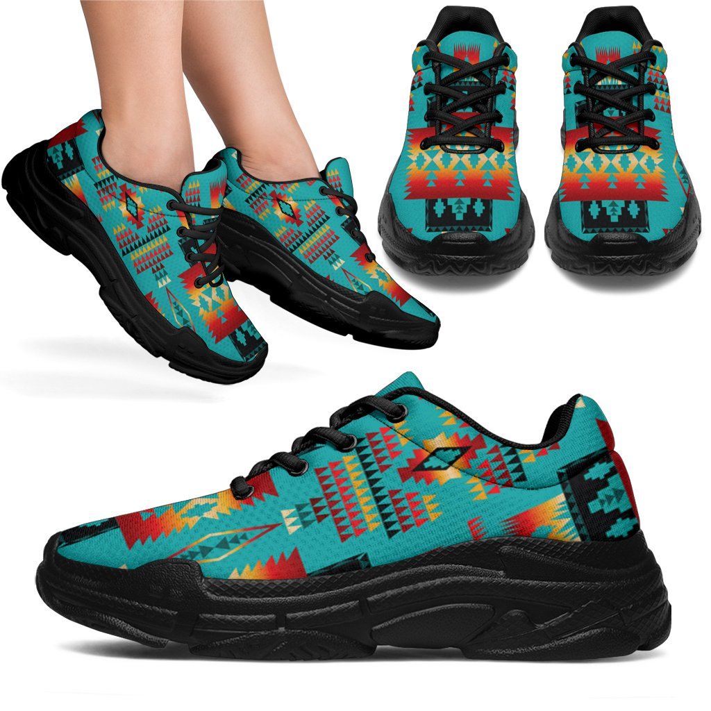 Blue Native Tribes Pattern Native American Chunky Sneakers - Powwow Store