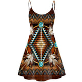 GB-NAT00023-04 Mandala Brown Native American Strings Dress