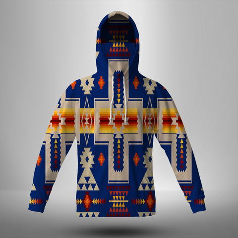 GB-NAT00062-04 Navy Tribe Design Native American 3D Hoodie With Mask