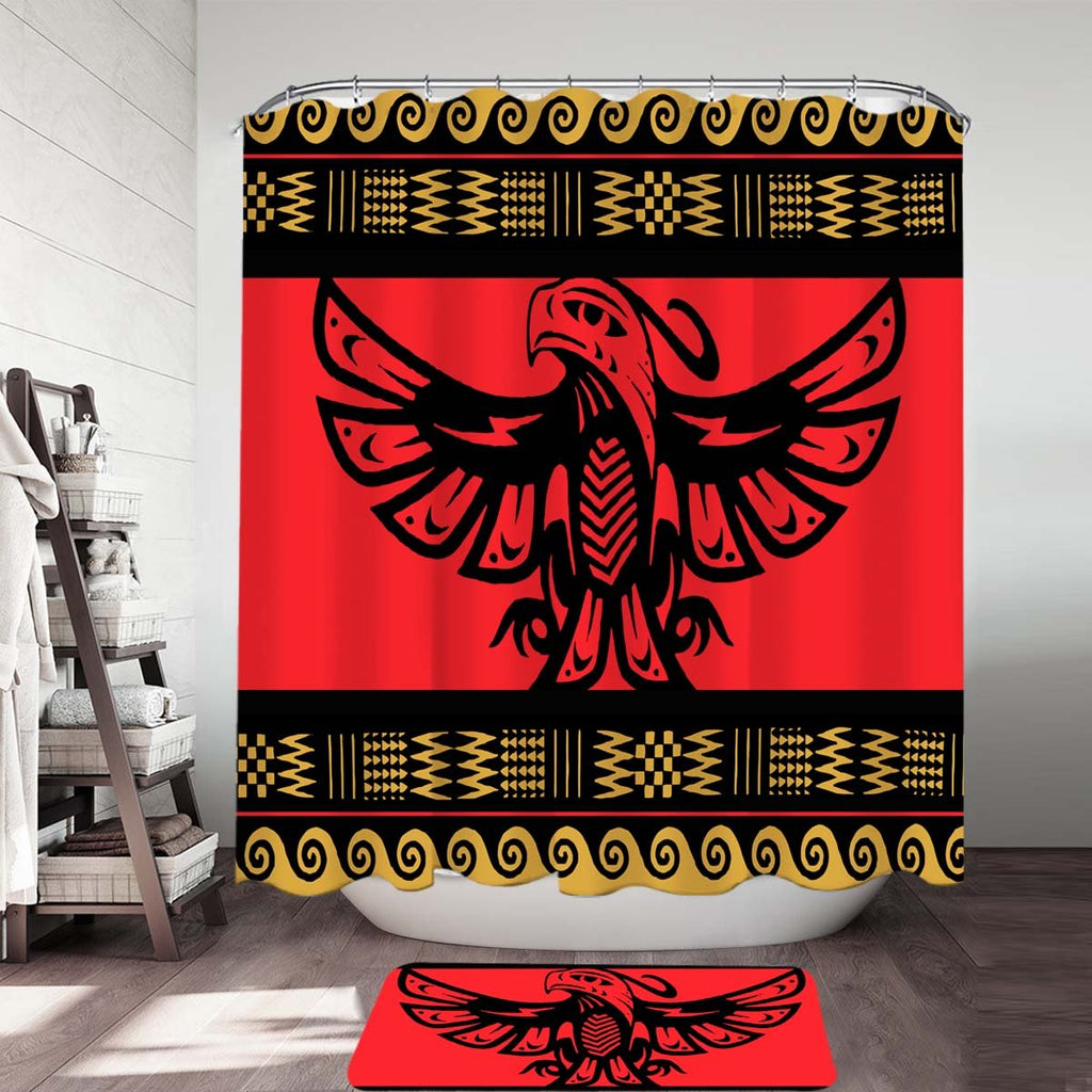 The Thunderbird Red Pattern Native American Shower Curtain - Powwow Store