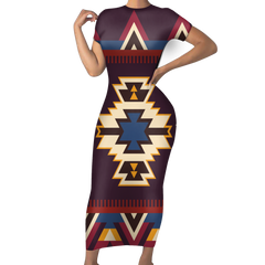 Powwow StoreGBNAT00736 Pattern Native ShortSleeved Body Dress