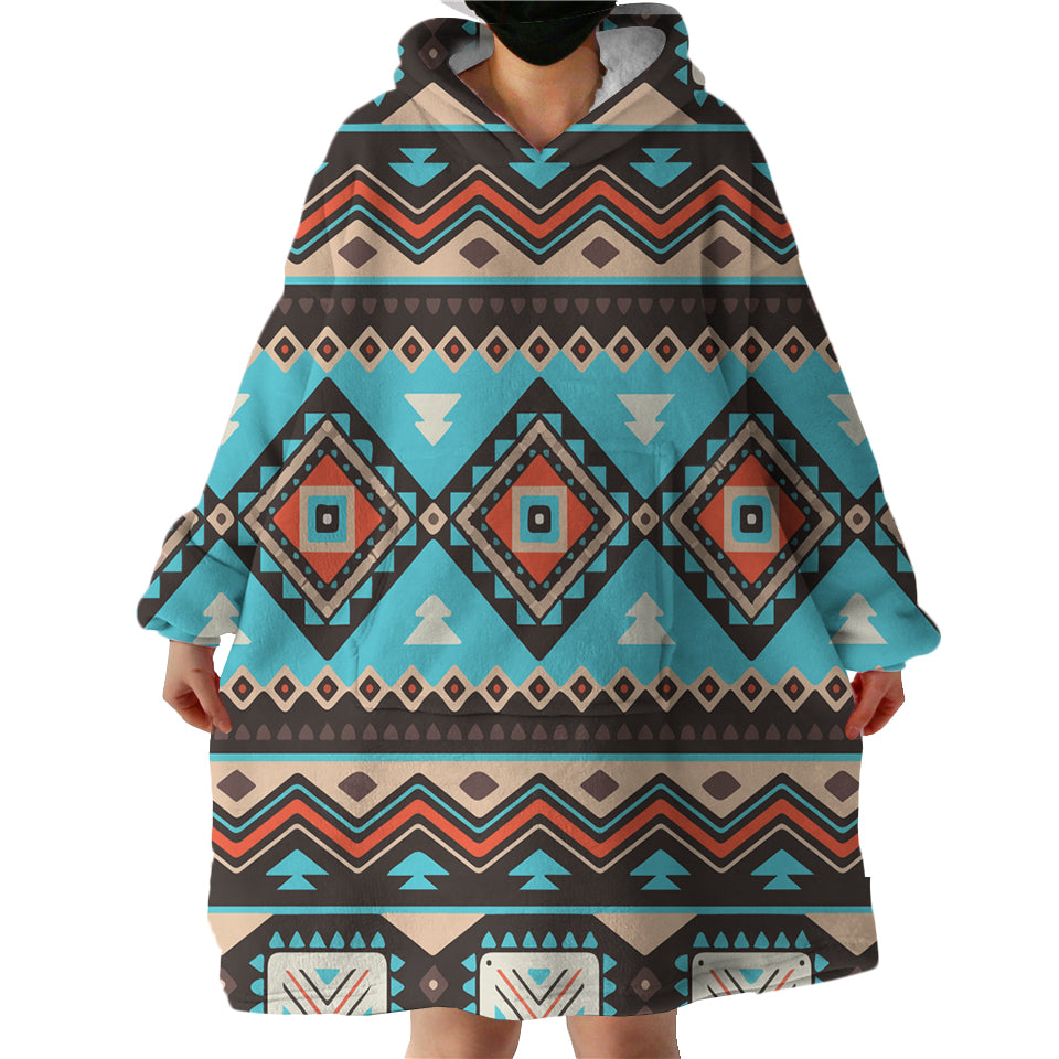 Powwow Store gb nat00319 tribal line shapes ethnic pattern sherpa hoodie blankets