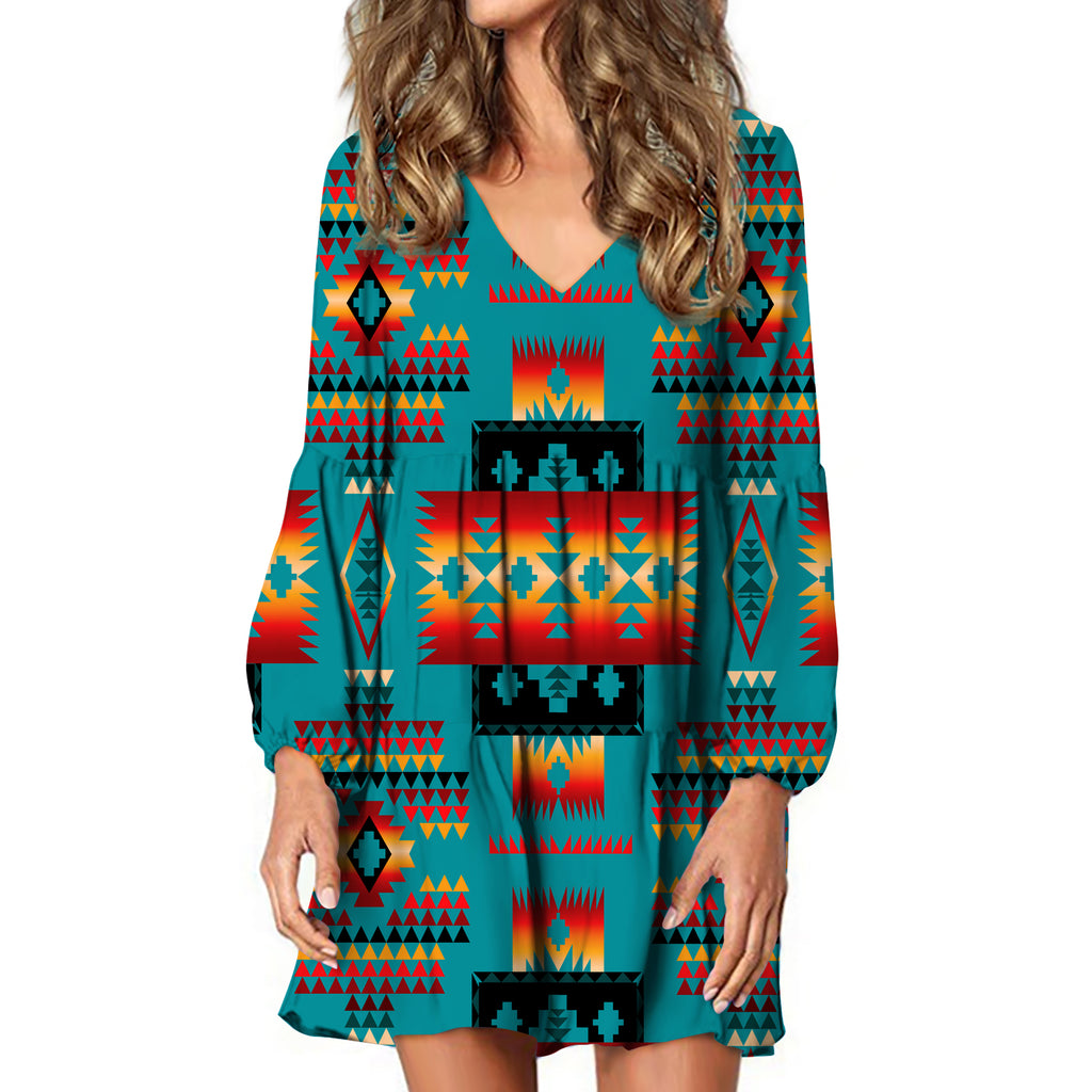 Powwow Store gb nat00046 14 blue native tribes pattern native american swing dress