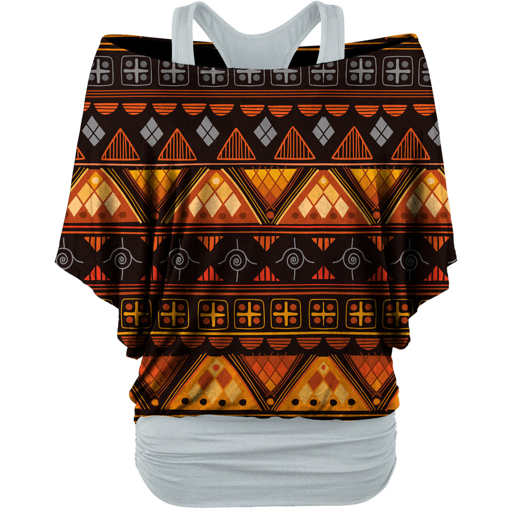 Powwow StoreGBNAT00644  Pattern Orange Native Women's Loose Dolman Sleeve Shirt