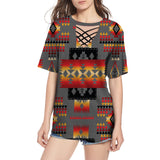 Powwow Store gb nat00046 11 gray tribe pattern native american round neck hollow out tshirt