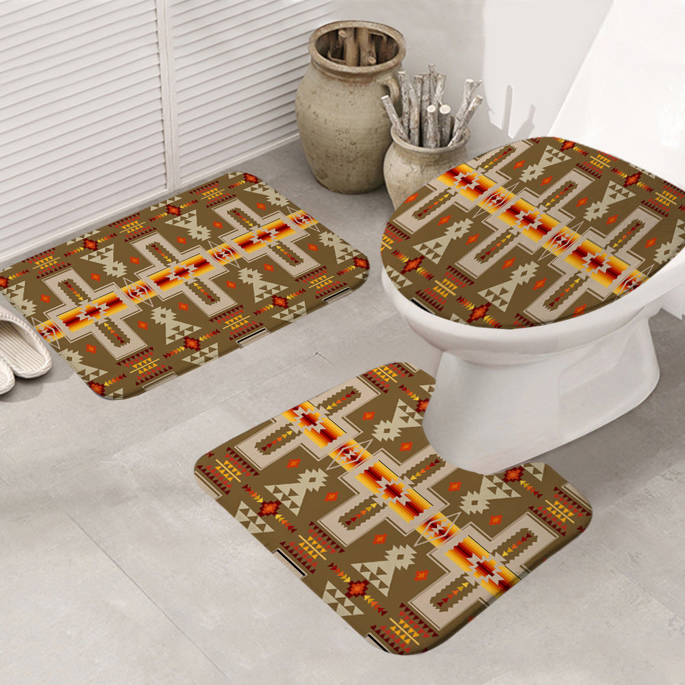 Powwow Store gb nat00062 10 light brown tribe design native american bathroom mat 3 pieces