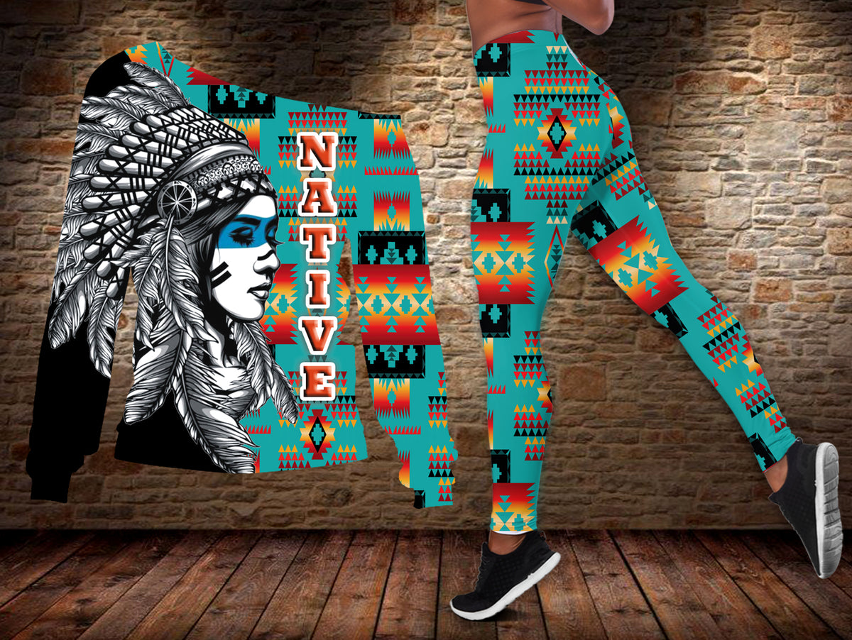 Powwow StoreOSL0002 Tribe Design Native American Offshoulder Sweater Legging Set