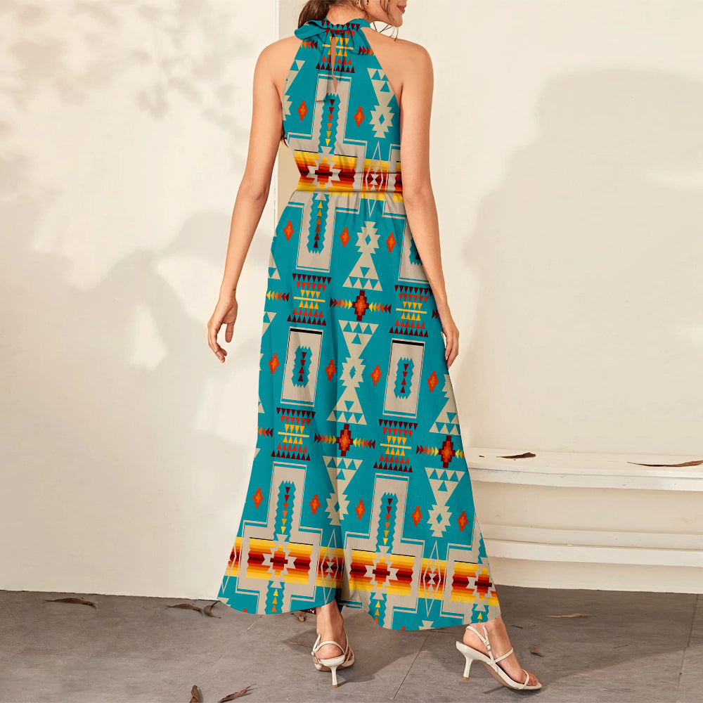 GB-NAT00062-05 Turquoise Tribe Design Dress Maxi Ligation