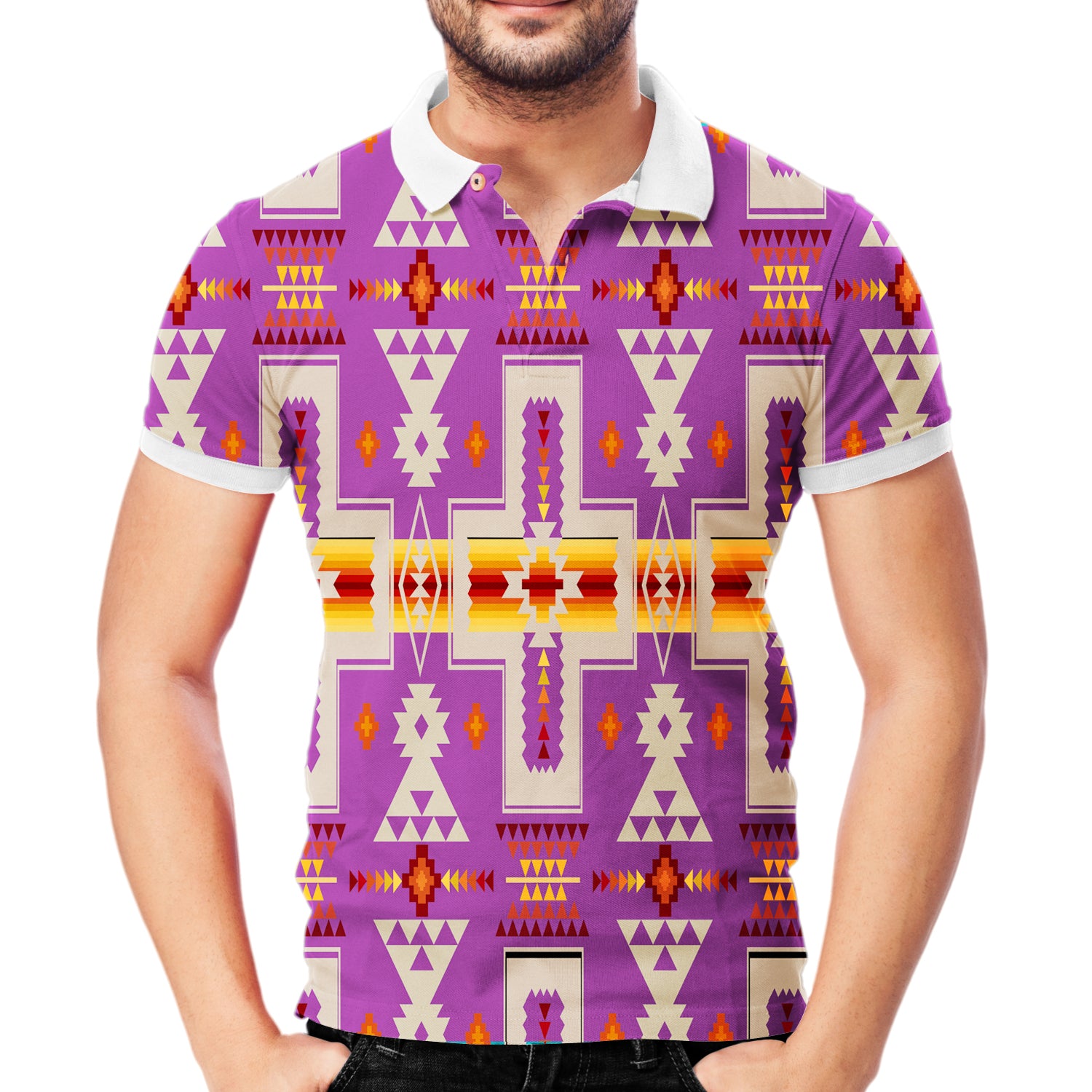 Powwow Store gb nat00062 07 light purple tribe design native american polo t shirt 3d