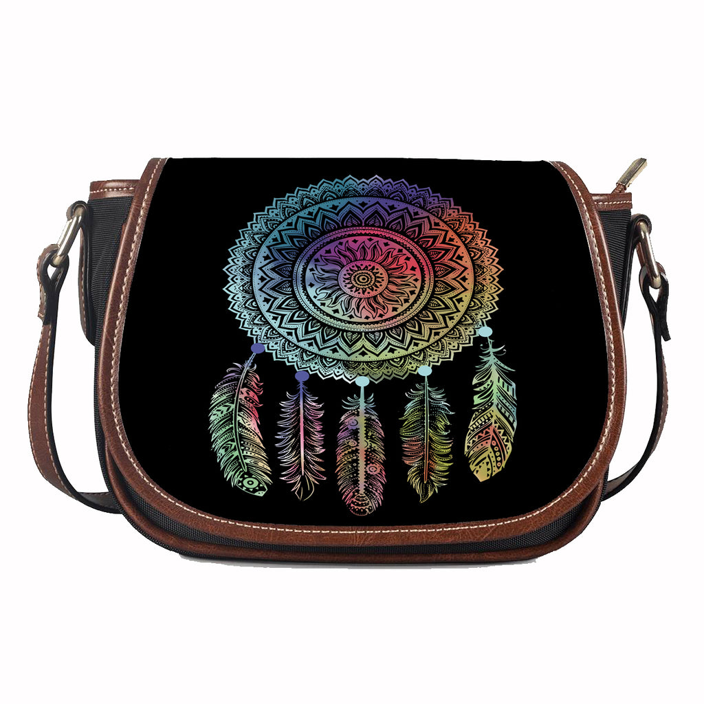 GB-NAT00151 Mandala Dreamcatcher Leather Saddle Bag