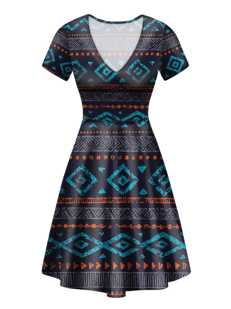 GB-NAT00598 Seamless Ethnic Ornaments Round Neck Dress