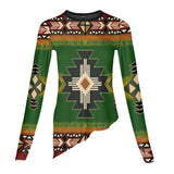 Powwow StoreGBNAT0001 Southwest Green Symbol Native Dance Long Sleeve Tshirt