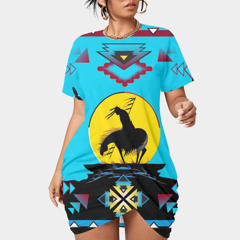 GB-NAT00026 Trail Of Tear Native  Women’s Stacked Hem Dress With Short Sleeve