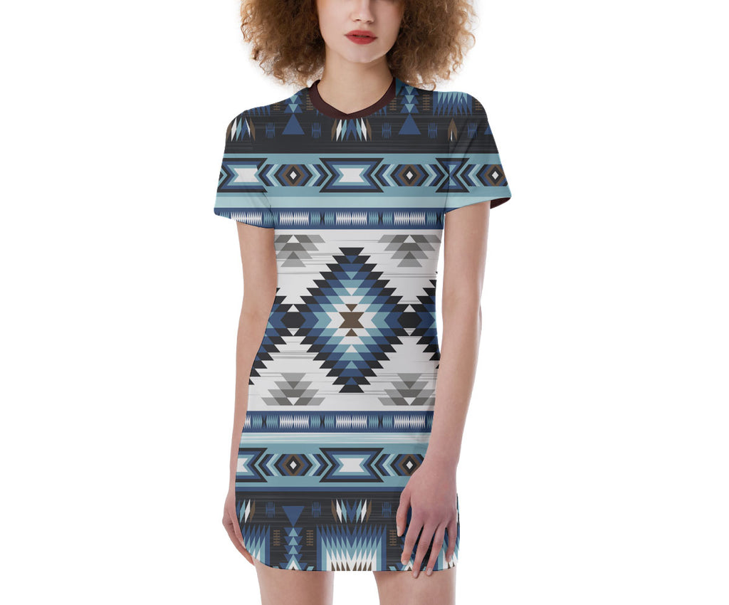 GB-NAT00528 Pattern Native  Women's Short Sleeve Tight Dress