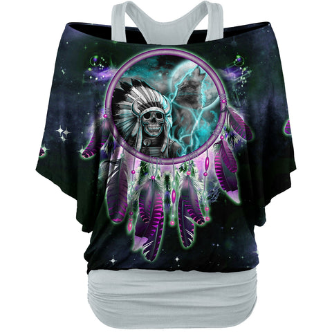 GB-NAT00356 Skull Chief Dream Catcher   Women's Loose Dolman Sleeve Shirt