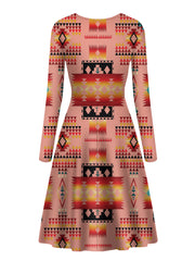 GB-NAT00046-16 Tan Pattern Native Long Sleeve Dress - Powwow Store