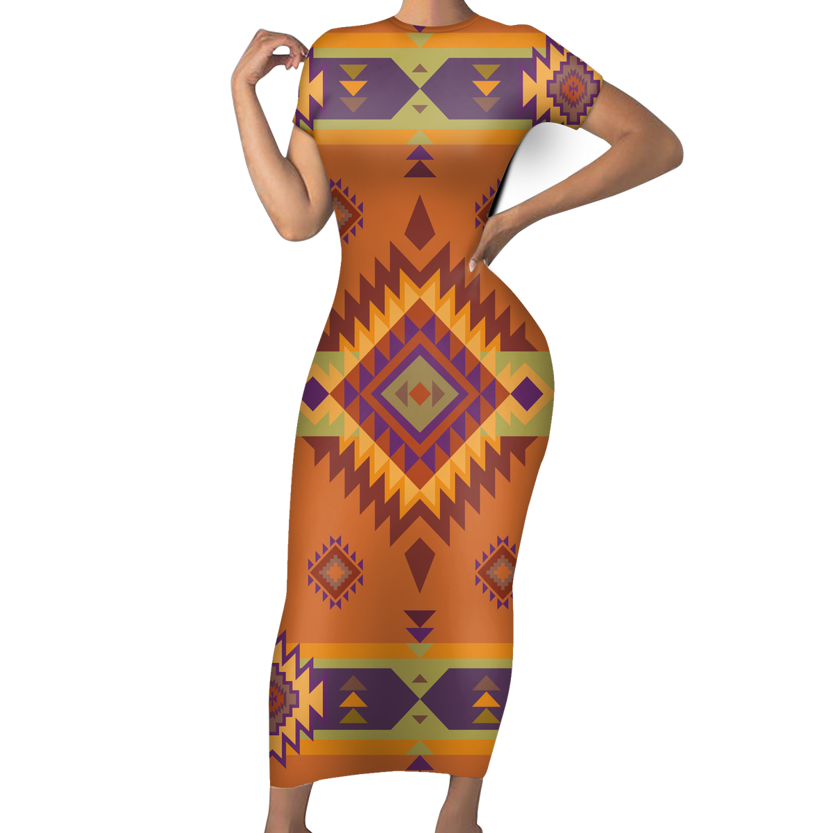 Powwow StoreGBNAT00738  Pattern Native ShortSleeved Body Dress
