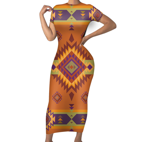 GB-NAT00738  Pattern Native Short-Sleeved Body Dress