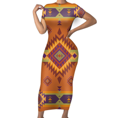 Powwow StoreGBNAT00738  Pattern Native ShortSleeved Body Dress