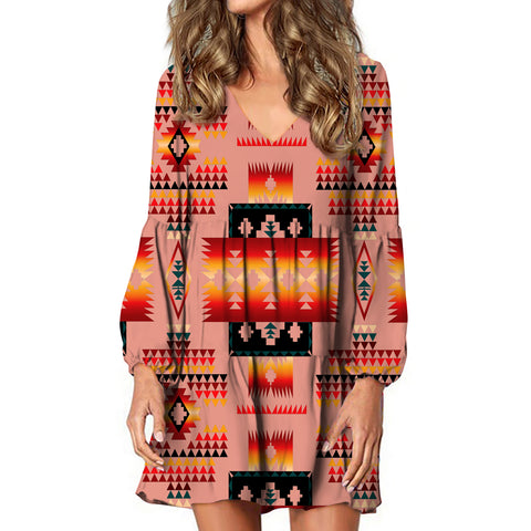 GB-NAT00046-16 Tan Tribe Pattern Native Swing Dress