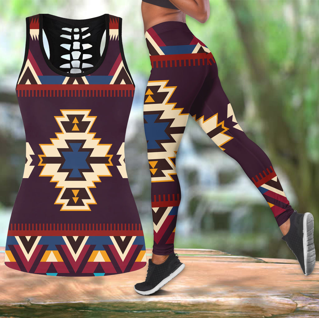 Powwow StoreGBNAT00736 Pattern  Native Hollow Tank Top And Legging Sets