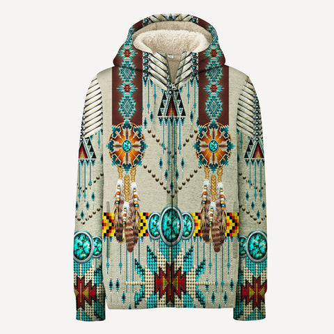 Powwow Store gb nat00069 turquoise blue pattern breastplate 3d fleece hoodie