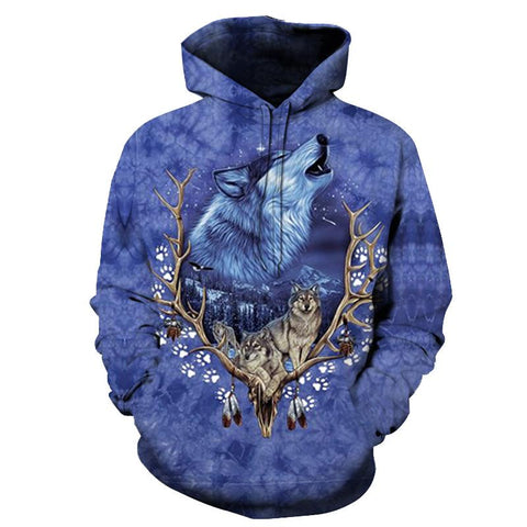 Blue Wolf Native American All Over Hoodie no link - Powwow Store