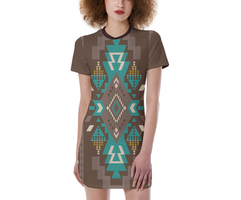 GB-NAT00538-01 Pattern Native  Women's Short Sleeve Tight Dress
